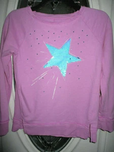 So Cozy Crewneck Top Girls Sz. 14 Long Sleeve Lavender Raw Edges Sequin Star - Picture 1 of 2