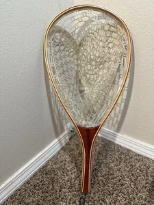 Fliegenfischen Kescher mit weichem Gummigeetz Holzgriff Forelle Barsch schneller Versand - Bild 1 von 24