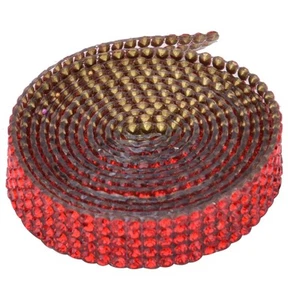 (Red)5 Rows 1m Rhinestone Trim Ribbon Hot Fix Crystal Chain Trim Garment Hot - Picture 1 of 8