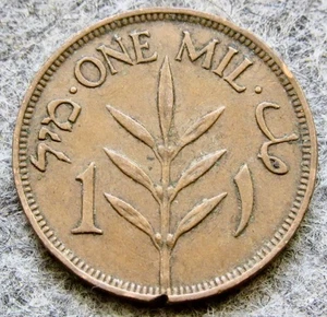 PALESTINE BRITISH MANDATE 1927 1 MIL Olive Tree Branch BRONZE dent on edge km# 1 - Picture 1 of 6