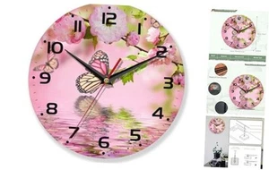 Pink Wall Clocks Battery Operated,Pink Butterfly Flower Clock for Living - Picture 1 of 8