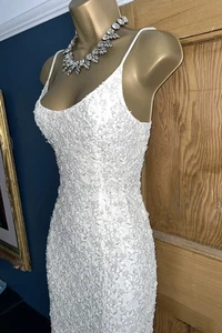VINTAGE ❤️Rare KAREN MILLEN Size 12 UK Cream Beaded Wedding Maxi Wiggle Dress - Picture 1 of 13