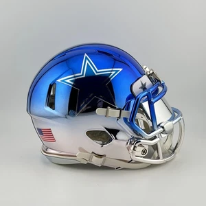 Dallas Cowboys CUSTOM 2-Tone Chrome with Visor Mini Football Helmet - Picture 1 of 3