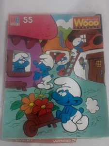 Rompecabezas de madera genuina vintage de los Pitufos 1982 Milton Bradley 55 piezas - Imagen 1 de 5