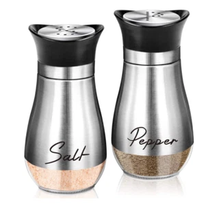Pack of 2 Salt And Pepper Shakers Pots Dispensers Cruet Jars Set with Holder UK. - Picture 1 of 4