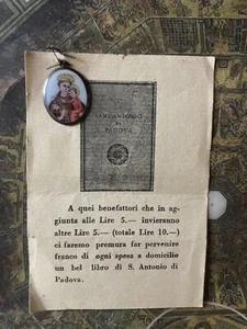 LOTE RARO EXORCISMO: RELIQUIA DE PLATA San Antonio Padua medalla esmaltada pintada a mano - Imagen 1 de 8
