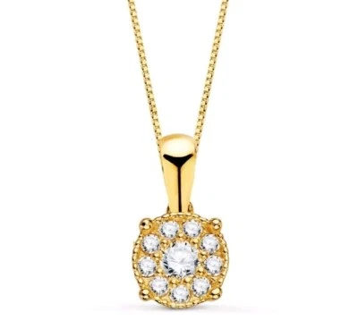 Collar oro 18k 750 mls. Oro Amarillo. Colgante 6,5 MM. 10 Diamantes 0,182 Q. - Imagen 1 de 4