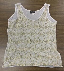 Blusa para mujer Gianna talla L ligera sin mangas con frente de encaje floral dorado - Imagen 1 de 4
