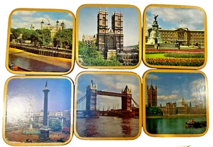Clover Leaf London Landmarks Coasters x6 Vintage Boxed Set UK Souvenir 70s - Picture 1 of 11
