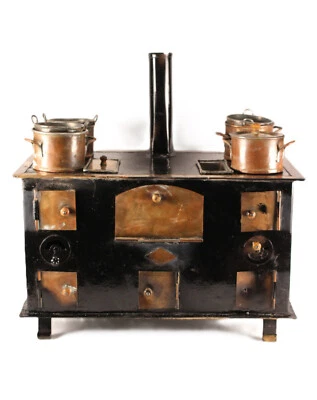 Antigua estufa alemana de muestra de vendedor de lata y cobre estilo Bing Marklin Foto 1 de 4