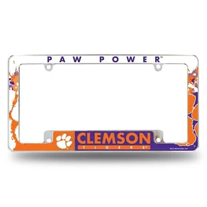 CLEMSON TIGERS CHROME LICENSE PLATE FRAME ALL OVER TAG COVER AUTO AFC UNIVERSITY - Picture 1 of 4