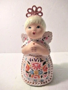 VTG CZECHOSLOVAKIAN CLAY GLAZED FOLK-ART ANGEL BELL Sit About Decor -ARTISAN-NEW - Picture 1 of 12