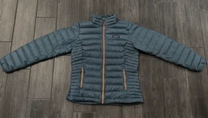 PATAGONIA Down Sweater Goose Down Puffer Jacket Teal Orange Full Zip Women's M - Picture 1 of 9