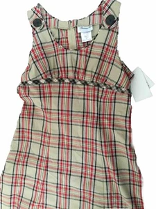 Disorderly Kids Sz 12 Jumper Red Black Beige Plaid A-line Tie In Back NWT - Picture 1 of 4