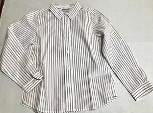 BONPOINT 100% COTTON DRESS SHIRT L/S POINTED COLLAR BROWN PINSTRIPE SZ.8A - Picture 1 of 2