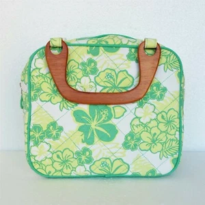 Larkspur Handbag Purse NEW Green Yellow White Floral Print Canvas Wood Handles - Picture 1 of 10