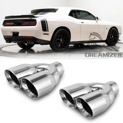 2x For Dodge Challenger 2.5" Inlet 3.5" Outlet 9.5" Long Dual Exhaust Tip Chrome - Image 1 of 4