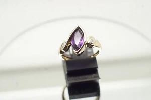 Anillo de mujer de diseño, anillo de amatista oro amarillo 585 14 quilates, 2 diamantes, talla 54 - Imagen 1 de 6