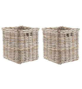 Square Wicker Storage Basket SET OF TWO W 32 x D 32 x H 34 cm Grey Buff Rattan - Picture 1 of 1