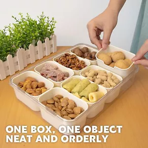 Divided dinner plate with lid and handles, 8-compartment snack box, - Picture 1 of 9