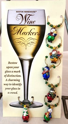 Boston Warehouse Wine Markers / Charms, Christmas Balls, Snow Man, Tree Set of 6 - Image 1 of 4