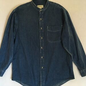 Eddie Bauer Men's Blue Denim Pocket Mandarin Collar L/S Shirt Size Medium M