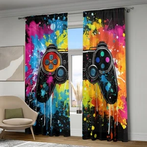 2Pcs Grafitti Gampad Window Curtain Blinds Drapes Bedroom Living Room Kitchen - Picture 1 of 15