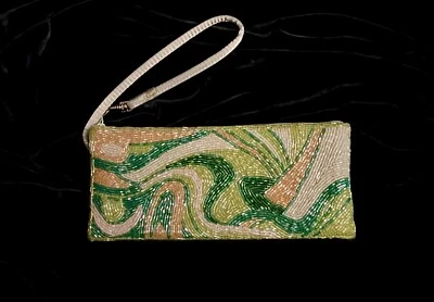 Y2K VERDE Remolino CUENTAS Muñequera Cartera Bolso de Mano Corneta Cuentas Liz Claiborne VEGANO Foto 1 de 4