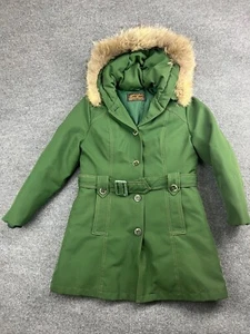 VNTG 70s Eddie Bauer Goose Down Jacket Women's S/M Green Belted Coyote Fur Hood - Picture 1 of 13