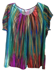 Worthington Womens Size 1X Geometric Design Blouse Short Sleeve - Picture 1 of 8