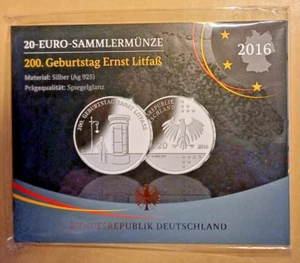 20-Euro-Sammlermünze 200. Geb. Ernst Litfaß 2016 - Bild 1 von 2