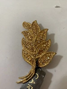 VTg Carolee Gold Tone Leaf Rhinestone Pin 2.75” signed JC399c - Picture 1 of 5