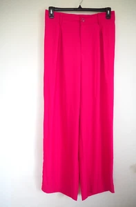 Pink Fuschia Wide Leg Pleated Front Slacks Woman's Trousers Size Lg Career Pants - Picture 1 of 9