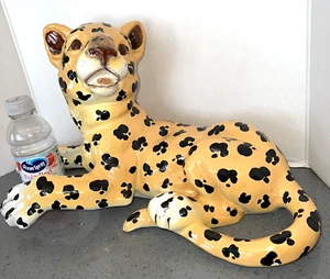 MCM Italian Leopard Cheetah Sculpture LARGE 19" Long Vintage 1960s Signed - Picture 1 of 17