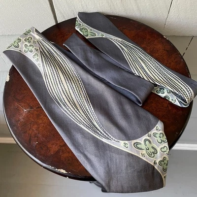 Corbata Swish de seda floral gris y verde vintage años 40 para hombre elegante día del padre 50 x 4,5 Foto 1 de 4