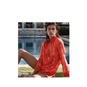 NWOT Tori Burch Honeysuckle Cotton Resortwear Printed Red Pink Tunic - Picture 1 of 8