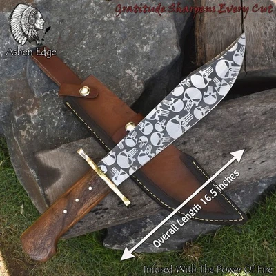 Cuchillo Bowie Forjado a Mano Borde Ashen Herramienta D2 Acero Nogal Madera Latón Protector Cazador Foto 1 de 4