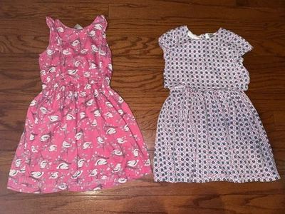 女孩 2 件装 Carter's 连衣裙 A 字及膝鸟珊瑚粉色蓝色 7 码 — 第 1/4 张图片