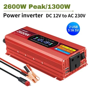 1300w 2600w Power Inverter Converter Dc 12v To Ac 230v  With 2usb & Lcd Car  - Picture 1 of 11