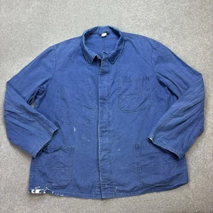 French Jacket Adult X Large Blue VTG Herringbone Sanfor Workwear Chore Men - Picture 1 of 10