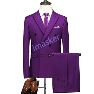 Men's Double Breasted Business Formal Dress Suit Casual Wedding Party Coat - Picture 1 of 25