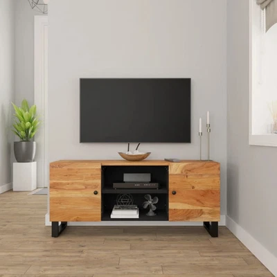 Mueble TV Madera Negra y Natural Madera Maciza Acacia Mediano Foto 1 de 4