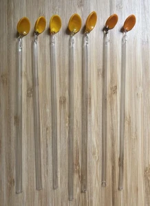 Vtg Hand Blown Glass Swizzle Stir Stick Straws (7) Cocktail Barware Gold Orange - Picture 1 of 7