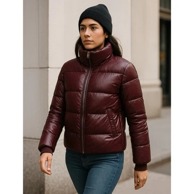 Theory Orion Down Puffer Jacket Women’s Small Port Wine Plum Nylon Shiny - Image 1 of 4