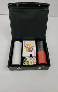 BRAND NEW POKER SET IN A BLACK LEATHER BOX TRAVELERS SIZE - Picture 1 of 12