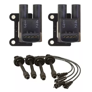 Denso 2 Ignition Coils and Spark Plug Wire Set 5mm Kit For Chevy Toyota 1.8L L4 - Picture 1 of 1