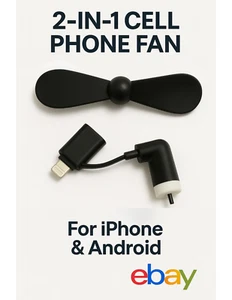 2-in-1 Mini Cell Phone Fan for Android & iPhone | Portable USB Cooling Gadget 5V - Picture 1 of 3