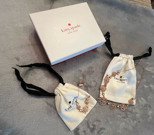 Set di gioielli Kate Spade oro rosa cristallo floreale nuovo senza etichette