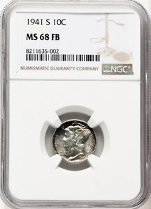 1941-S Silver 10C Mercury Dime NGC MS68 Full Bands High Grade Lustrous Rare - Picture 1 of 5