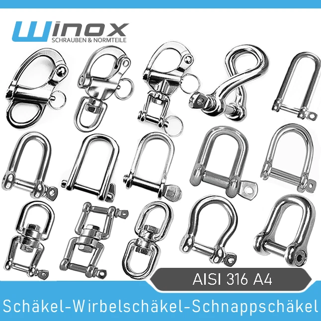 Schäkel Wirbelschäkel Edelstahl V4A -A4 Rostfrei D-Schaekel Schekel Doppelwirbel - Bild 1 von 1